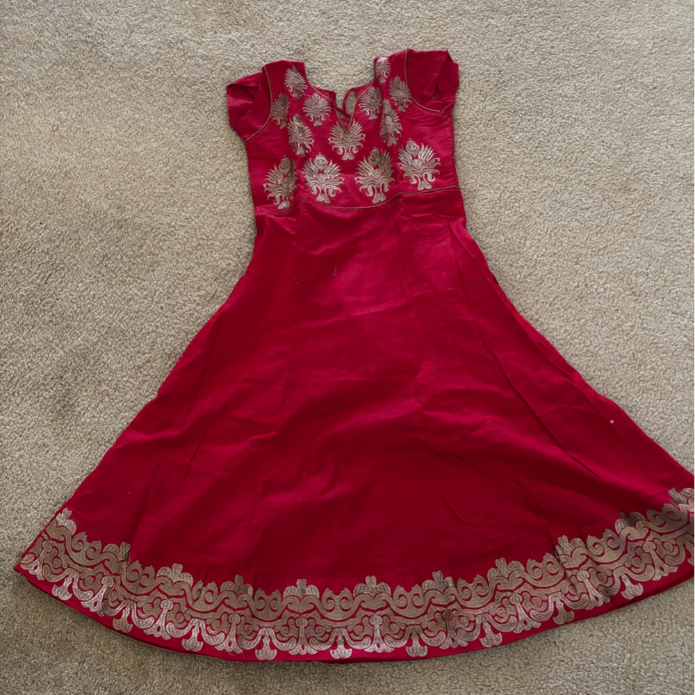 Elegant Red Dress with Gold Embroidery